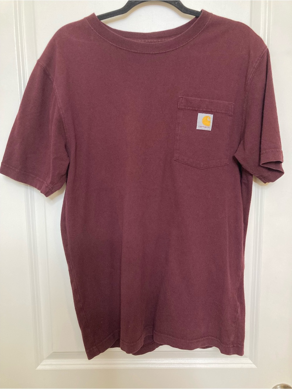 Carhartt Pocket T Shirt Mens Small Burgundy Loose Fit Workwear Logo Tee